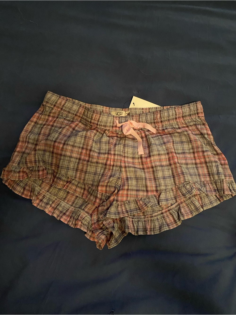 NWT UGG Plaid Ruffle Women's Sleep Shorts in Pink & gray XL